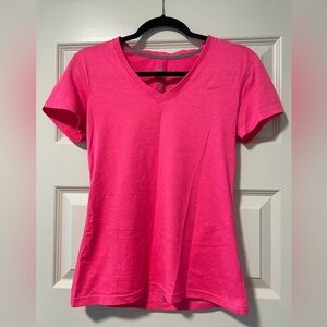 Nike Women's Hot Pink Dri-Fit V-Neck Workout Short Sleeve Tee